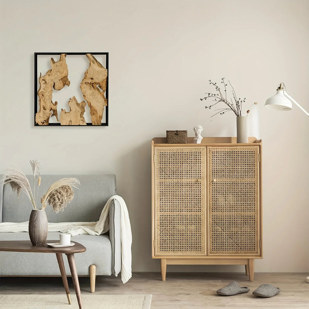 Rustic wooden wall art, natural wood tones, irregular shape - House of Avana