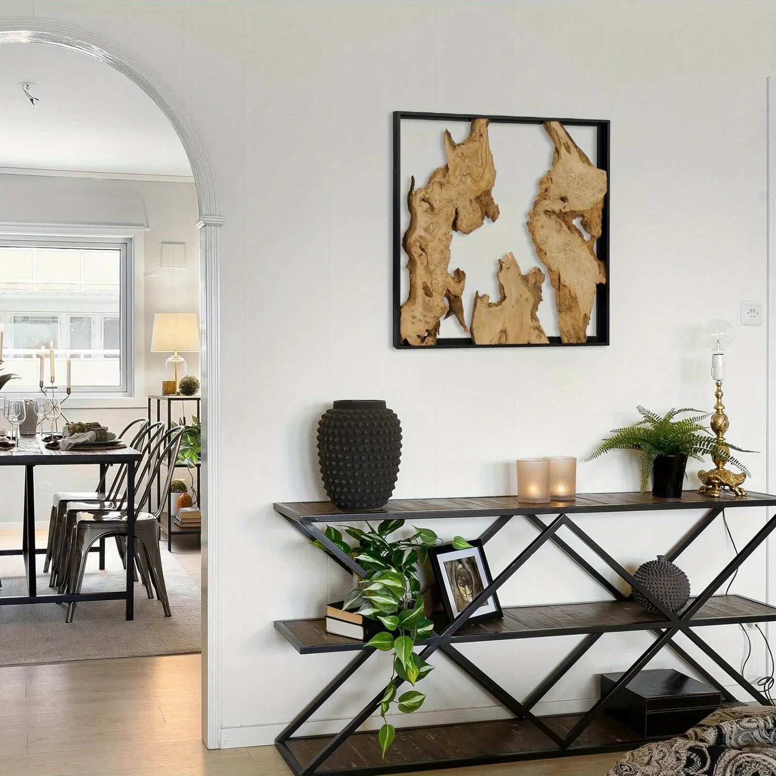 Rustic wooden wall art, natural wood tones, irregular shape - House of Avana