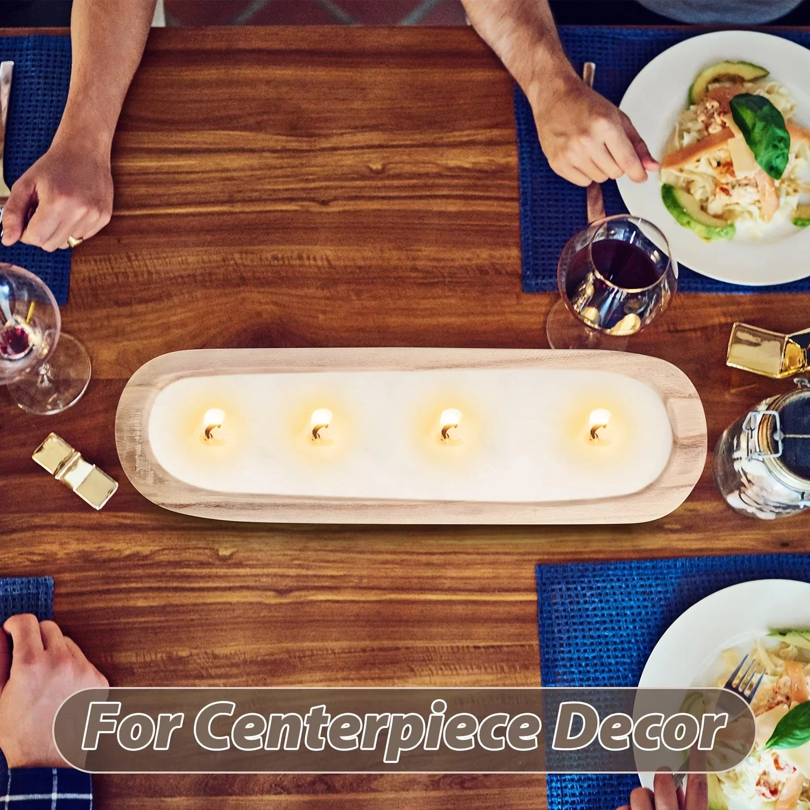 [Rustic Wooden Bowls] 4pcs Rustic Wooden Bowls - Natural Wood Table Centerpiece, 20" x 6" x 2", Classic Design with Visible Grain Patterns, Perfect for Living Room, Dining Room & Kitchen Decor, Home Decoration and Functional House Of Avana