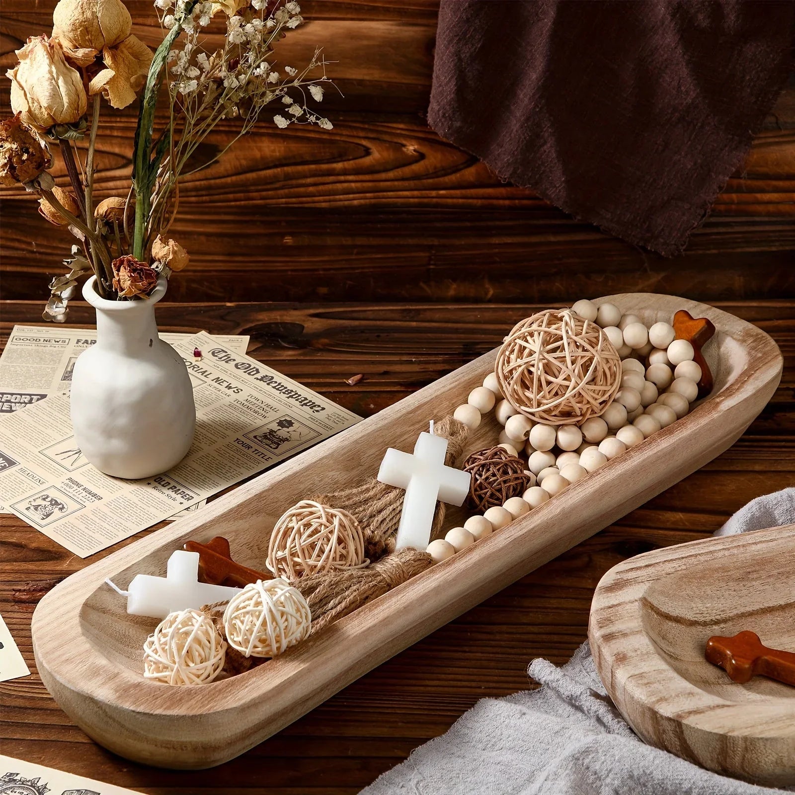 [Rustic Wooden Bowls] 4pcs Rustic Wooden Bowls - Natural Wood Table Centerpiece, 20" x 6" x 2", Classic Design with Visible Grain Patterns, Perfect for Living Room, Dining Room & Kitchen Decor, Home Decoration and Functional House Of Avana