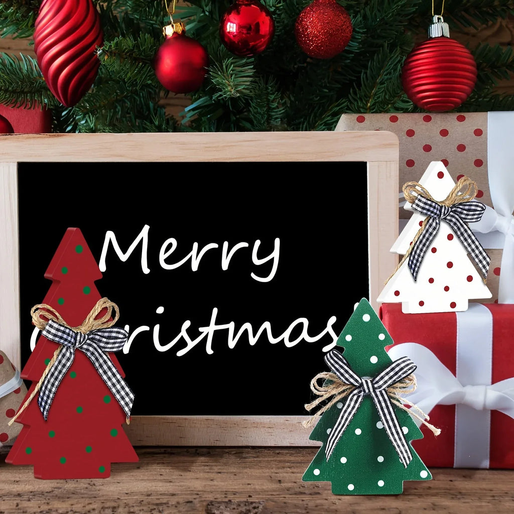 Christmas Tiered Tray Decoration Set - 3pcs Rustic Wooden Christmas Tree Design with Polka Dot Elements Table Centerpieces - Farmhouse Style Freestanding Display for Coffee Bar, Dining Table, Fireplace Mantel, Living Room Boo House Of Avana