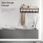 Rustic wooden coat rack with double hooks and shelves, natural wood tone - House of Avana