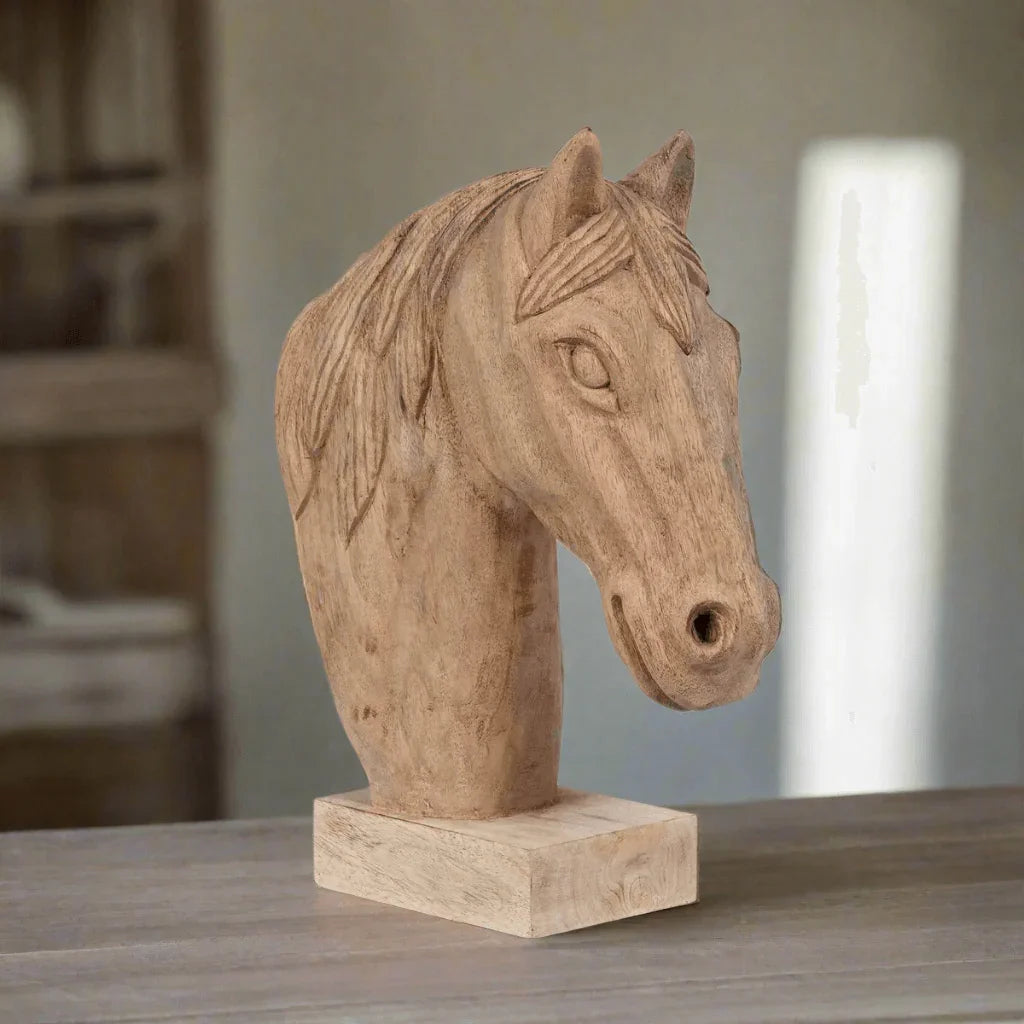 Rustic Wooden Horse Head Sculpture for Farmhouse Decor Vintage Shopper
