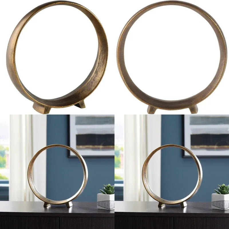 Ryandale Antique Brass Finish Round Metal Sculpture - Vintage Wall-Mounted or freestanding large centerpiecetable Decor, Rustic Luxe Plastic Geometric Sculptic Accent for Wedding & for, Mantel, Bookcase - Elegant Wedding & fo House Of Avana