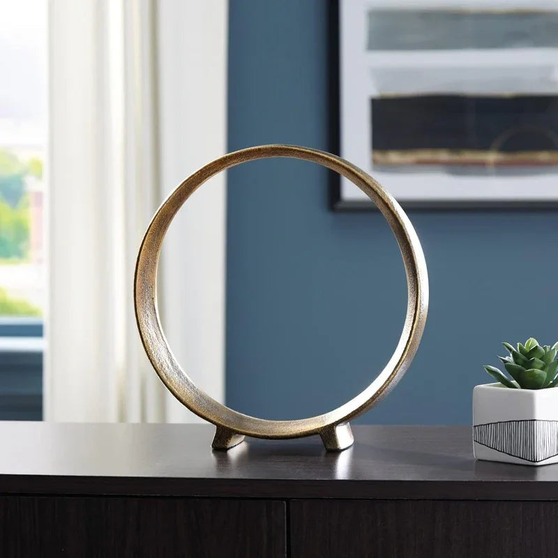 Ryandale Antique Brass Finish Round Metal Sculpture - Vintage Wall-Mounted or freestanding large centerpiecetable Decor, Rustic Luxe Plastic Geometric Sculptic Accent for Wedding & for, Mantel, Bookcase - Elegant Wedding & fo House Of Avana