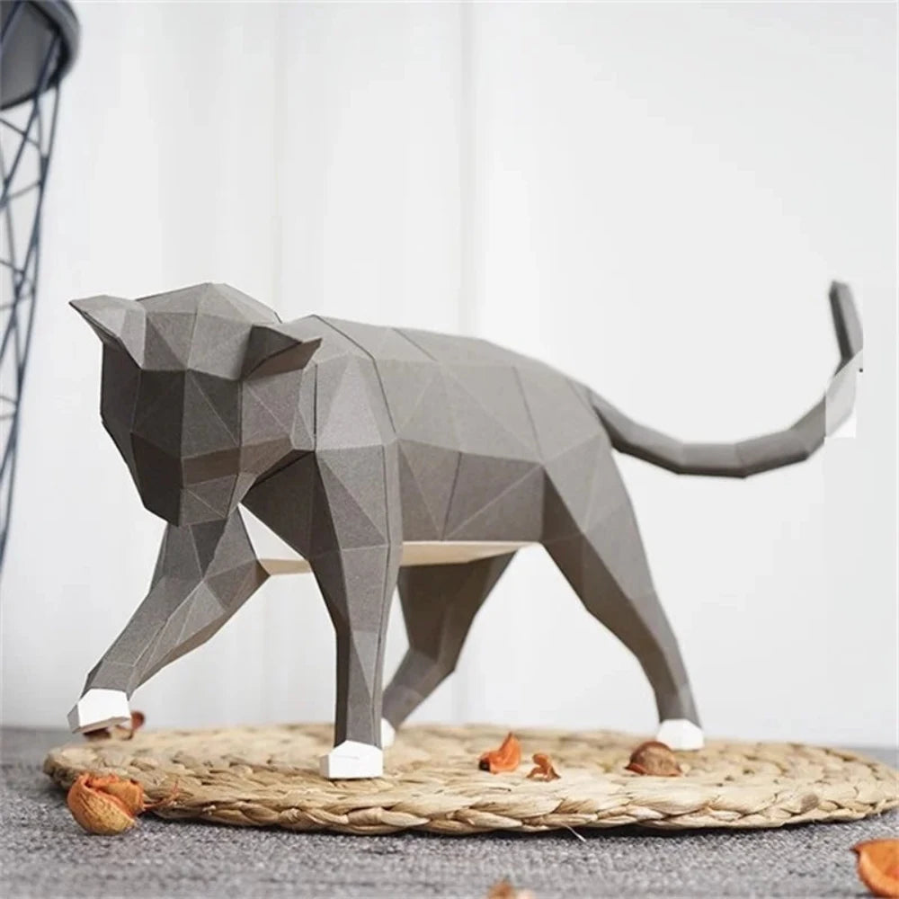 Geometric 3D Cat Sculpture – Cardboard [[SKU:HOA-SCU-539]]
