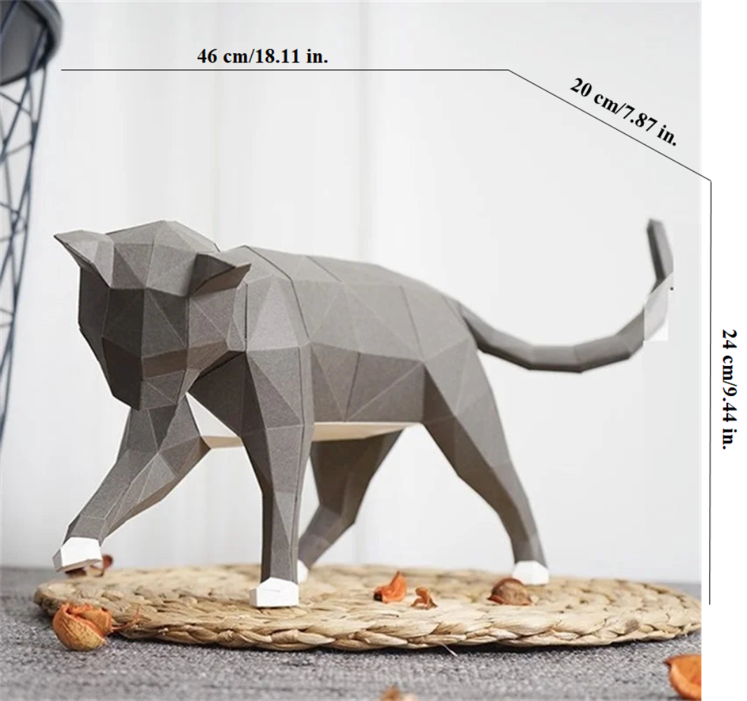 Geometric 3D Cat Sculpture – Cardboard [[SKU:HOA-SCU-539]]