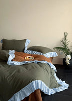 Sadie Gingham Lace Ruffle Bedding Set / Green Ever Lasting