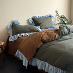 Sadie Gingham Lace Ruffle Bedding Set / Green Ever Lasting