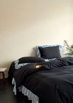 Sadie Gingham Lace Ruffle Bedding Set / Green Ever Lasting