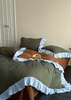 Sadie Gingham Lace Ruffle Bedding Set / Green Ever Lasting