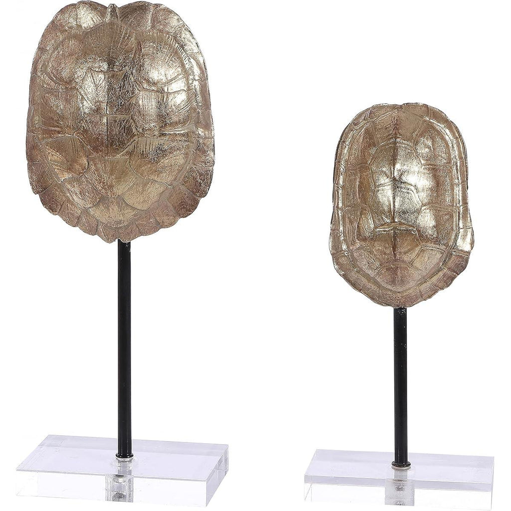 SAFAVIEH (Labeled as Eris) Set of 2 Golden Faux Turtle Shell Table Decor - Large & Small Tortoise-like Shells with Etched Scales, Base, Vintage Wedding & Home Centerpiece, Fully Assembled Plastic Replica (No Assembly Required House Of Avana