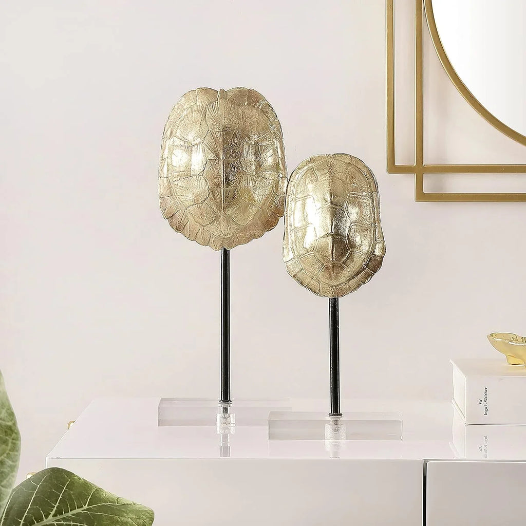 SAFAVIEH (Labeled as Eris) Set of 2 Golden Faux Turtle Shell Table Decor - Large & Small Tortoise-like Shells with Etched Scales, Base, Vintage Wedding & Home Centerpiece, Fully Assembled Plastic Replica (No Assembly Required House Of Avana