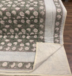 Cream & Golden Yellow Rust Jaipur Indian hand block print floral quilted comforter | Jaipur Indian hand block print cotton muslin quilted comforter | Sanganer floral block print bedding | Queen King size quilt India | House of Avana
