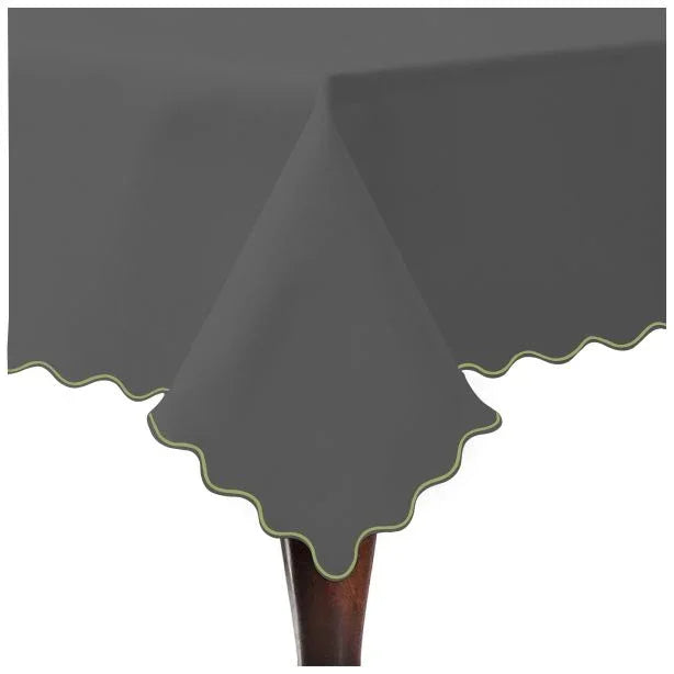 Scallop Embroidery Sateen Cotton Solid Table Cloth - Dark Grey PushpLinen