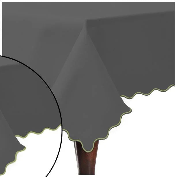 Scallop Embroidery Sateen Cotton Solid Table Cloth - Dark Grey PushpLinen