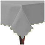 Scallop Embroidery Sateen Cotton Solid Table Cloth - Light Grey PushpLinen