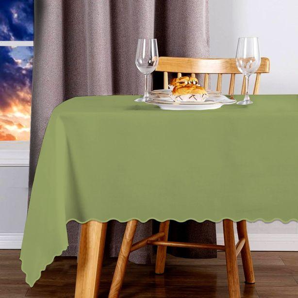 Scallop Embroidery Sateen Cotton Solid Table Cloth - Sage PushpLinen