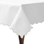 Scallop Embroidery Sateen Poly Cotton Solid Table Cloth PushpLinen