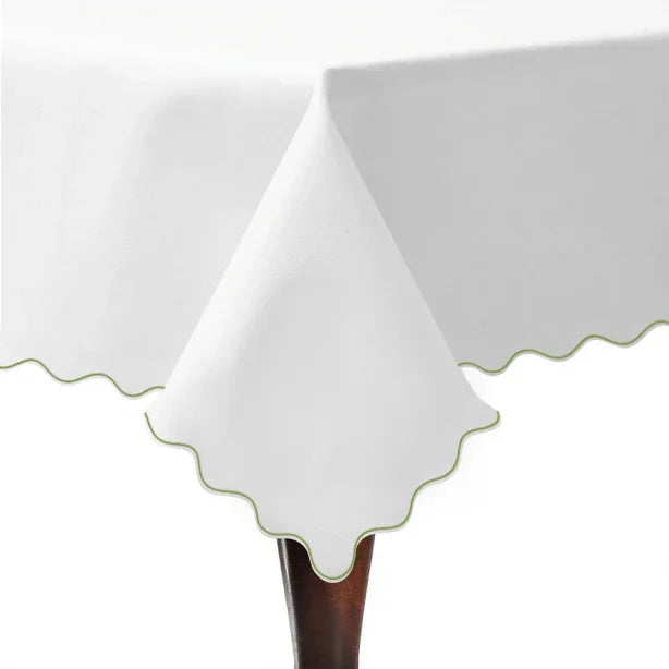 Scallop Embroidery Sateen Poly Cotton Solid Table Cloth PushpLinen