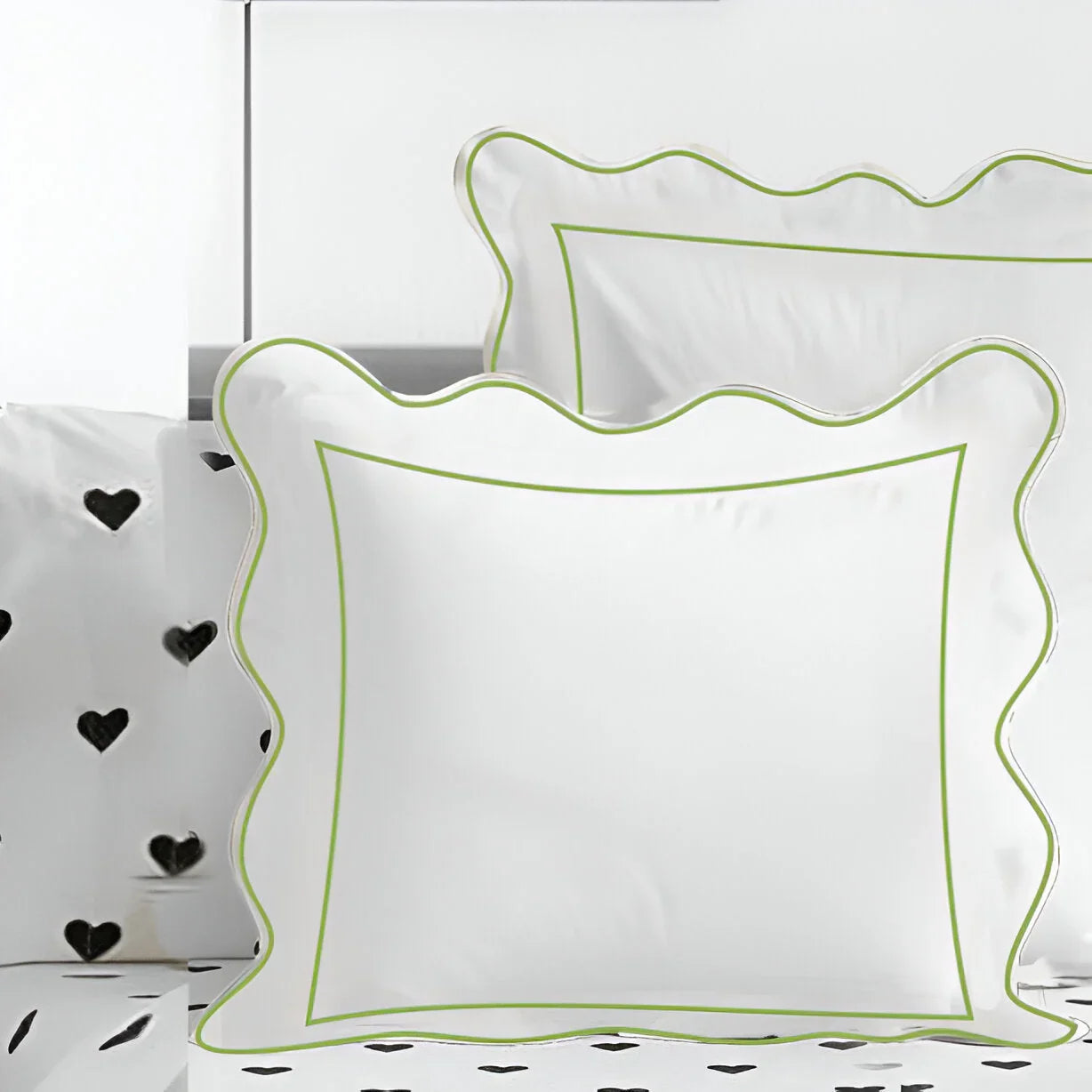 400TC Cotton Scallop Embroidery & Border Sateen Solid Euro Sham PushpLinen