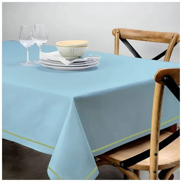 Single Embroidery Border Sateen Cotton Solid Table Cloth - Light Blue PushpLinen