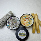 Sage green soy wax candles in crystal clear glass jars with dried botanicals, 12+ hour burn time - House of Avana