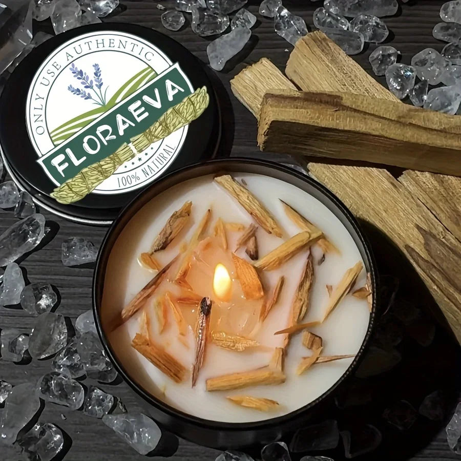 Sage green soy wax candles in crystal clear glass jars with dried botanicals, 12+ hour burn time - House of Avana