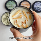 Sage green soy wax candles in crystal clear glass jars with dried botanicals, 12+ hour burn time - House of Avana