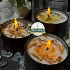 Sage green soy wax candles in crystal clear glass jars with dried botanicals, 12+ hour burn time - House of Avana