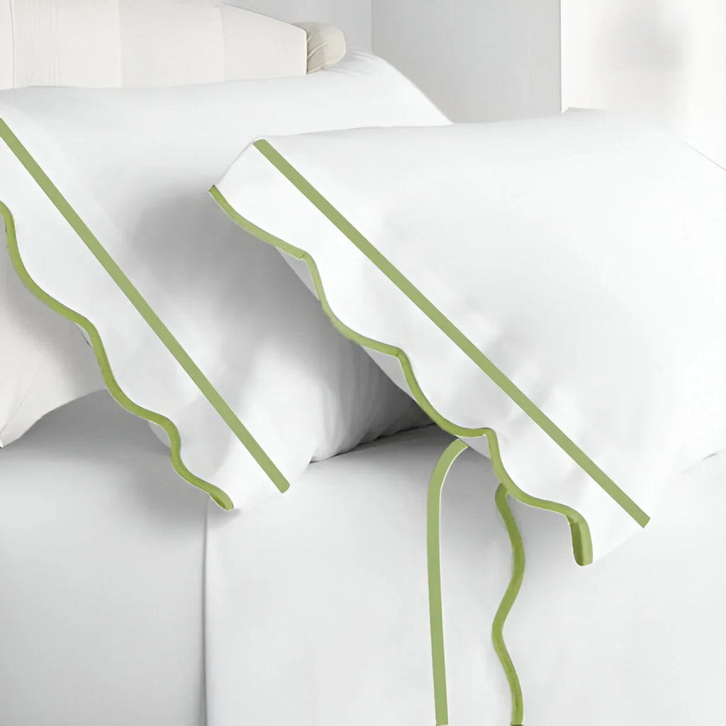 400TC Cotton Scallop Embroidery & Border Sateen Solid Pillowcases (Set Of 2) PushpLinen