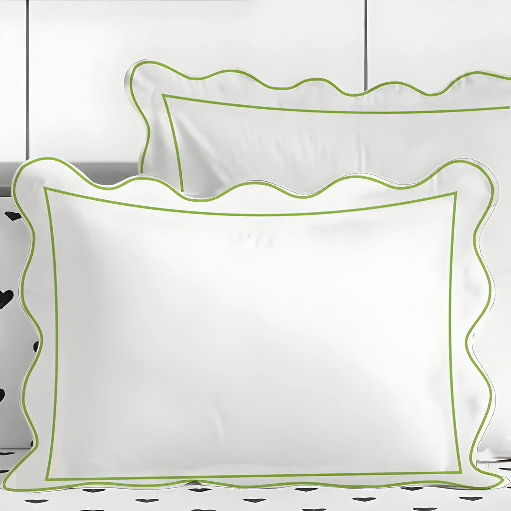 400TC Cotton Scallop Embroidery & Border Sateen Solid Duvet Cover Set PushpLinen