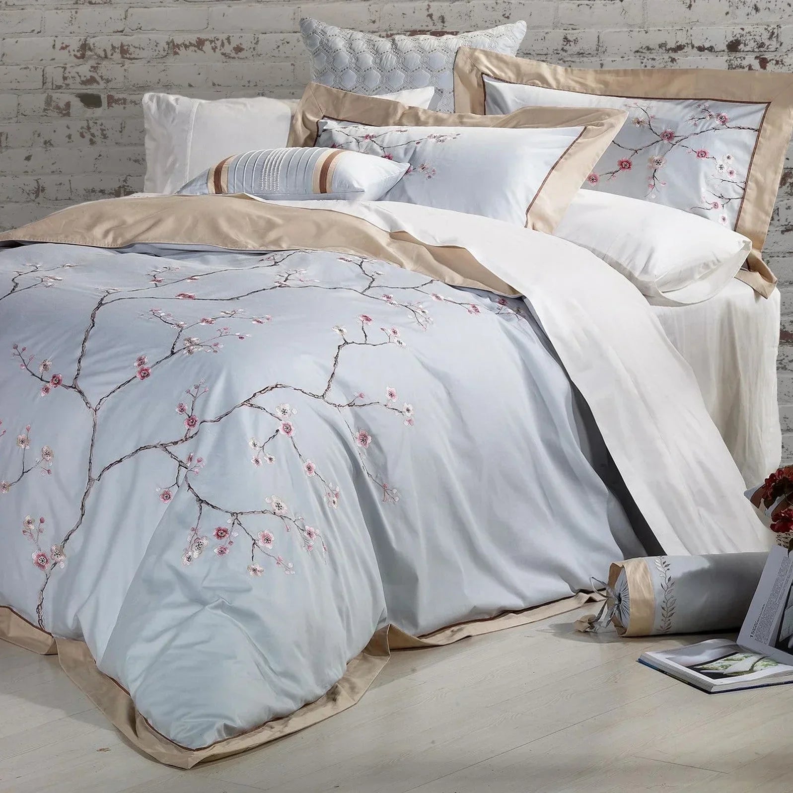 Sakura 100% Cotton Embroidered Duvet Cover Set Mélange Home