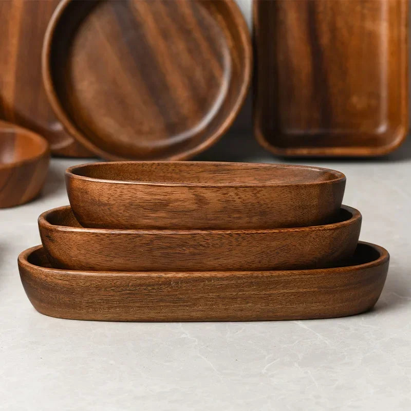 Japanese Style Solid Wood Tray Boat-shaped Walnut Wood Salad Bowl Dessert Snacks Fruit Sushi Plates Hotel Restaurant Kitchen - House Of Avana