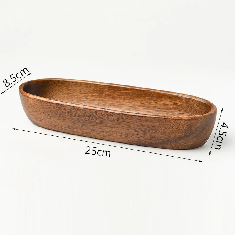 Japanese Style Solid Wood Tray Boat-shaped Walnut Wood Salad Bowl Dessert Snacks Fruit Sushi Plates Hotel Restaurant Kitchen - House Of Avana [[SKU:HOA-SRV-400]]