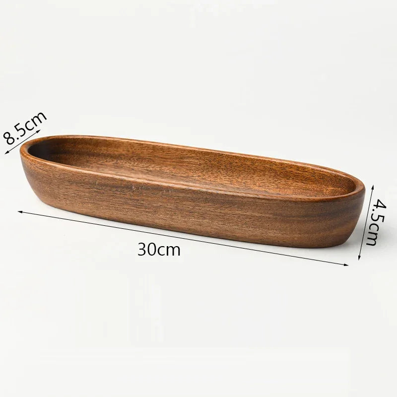 Japanese Style Solid Wood Tray Boat-shaped Walnut Wood Salad Bowl Dessert Snacks Fruit Sushi Plates Hotel Restaurant Kitchen - House Of Avana [[SKU:HOA-SRV-400]]