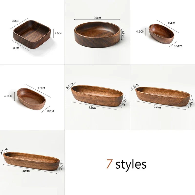 Japanese Style Solid Wood Tray Boat-shaped Walnut Wood Salad Bowl Dessert Snacks Fruit Sushi Plates Hotel Restaurant Kitchen - House Of Avana [[SKU:HOA-SRV-400]]