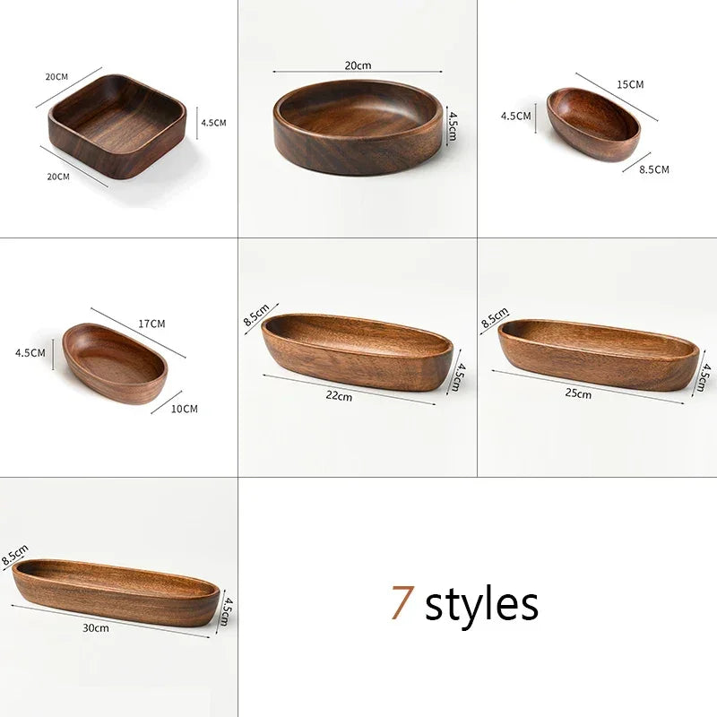Japanese Style Solid Wood Tray Boat-shaped Walnut Wood Salad Bowl Dessert Snacks Fruit Sushi Plates Hotel Restaurant Kitchen - House Of Avana