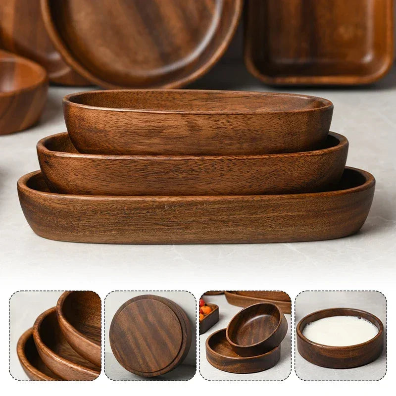 Japanese Style Solid Wood Tray Boat-shaped Walnut Wood Salad Bowl Dessert Snacks Fruit Sushi Plates Hotel Restaurant Kitchen - House Of Avana