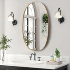 Oval Bathroom Mirror, Ordinary Silvery Mirror + Iron Art + Sand Black, 4.0 Silvery Mirror Edge Grinding + Black High Quality Film on the Back, Transparent Protective Film on the Front, Iron Art Sandblasted Black on the Border House Of Avana