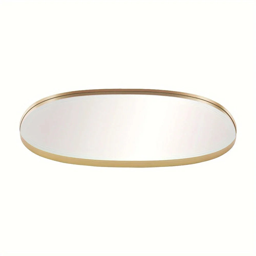 Oval Bathroom Mirror, Ordinary Silvery Mirror + Iron Art + Sand Black, 4.0 Silvery Mirror Edge Grinding + Black High Quality Film on the Back, Transparent Protective Film on the Front, Iron Art Sandblasted Black on the Border House Of Avana