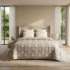 Cream & Rust Purple Jaipur Indian hand block print floral quilted comforter | Jaipur Indian hand block print cotton muslin quilted comforter | Sanganer floral block print bedding | Queen King size quilt India | House of Avana [[SKU:HOA-COM-RSPG-019]]