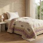 Sanganer Print Single Bed Quilt with Purple Floral Motifs