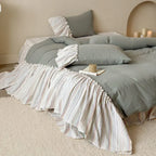 Savannah Lace Ruffle Double Gauze Bedding Set / Gray Ever Lasting