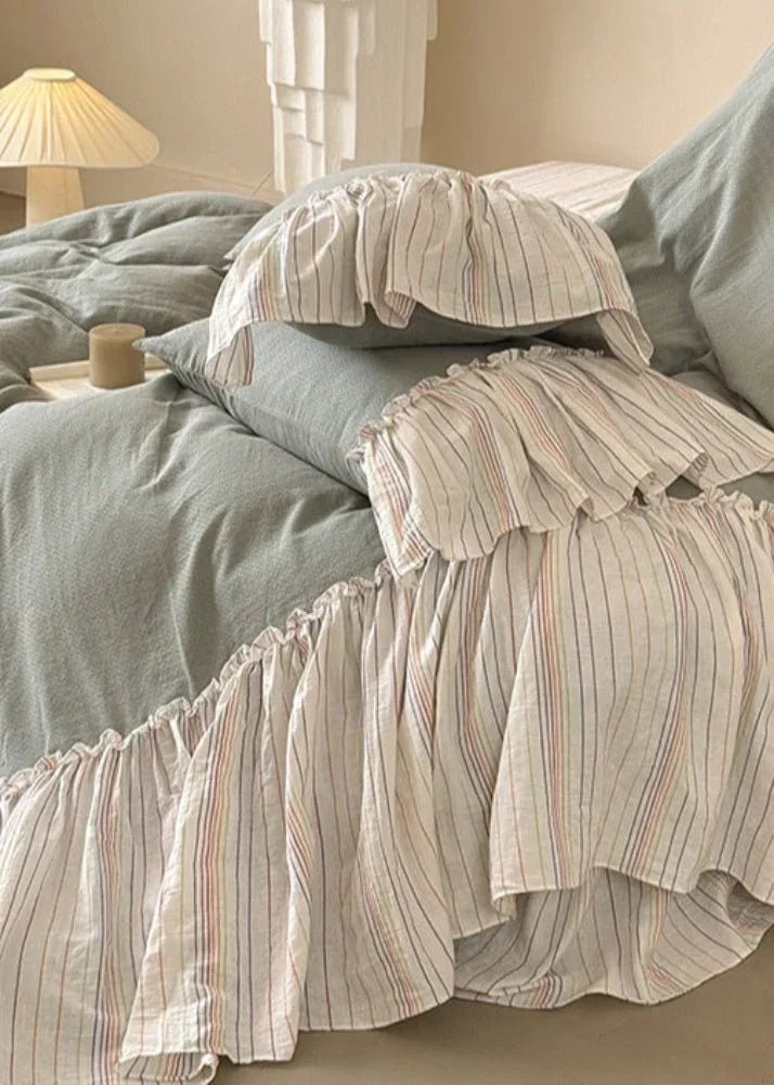 Savannah Lace Ruffle Double Gauze Bedding Set / Gray Ever Lasting