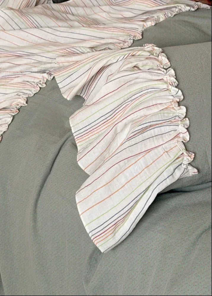 Savannah Lace Ruffle Double Gauze Bedding Set / Gray Ever Lasting