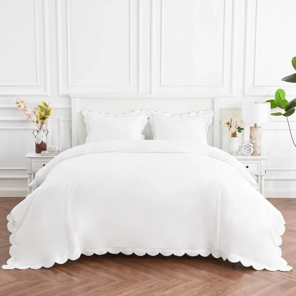 Scallop Frame Embroidered Cotton Percale Duvet Set Mélange Home