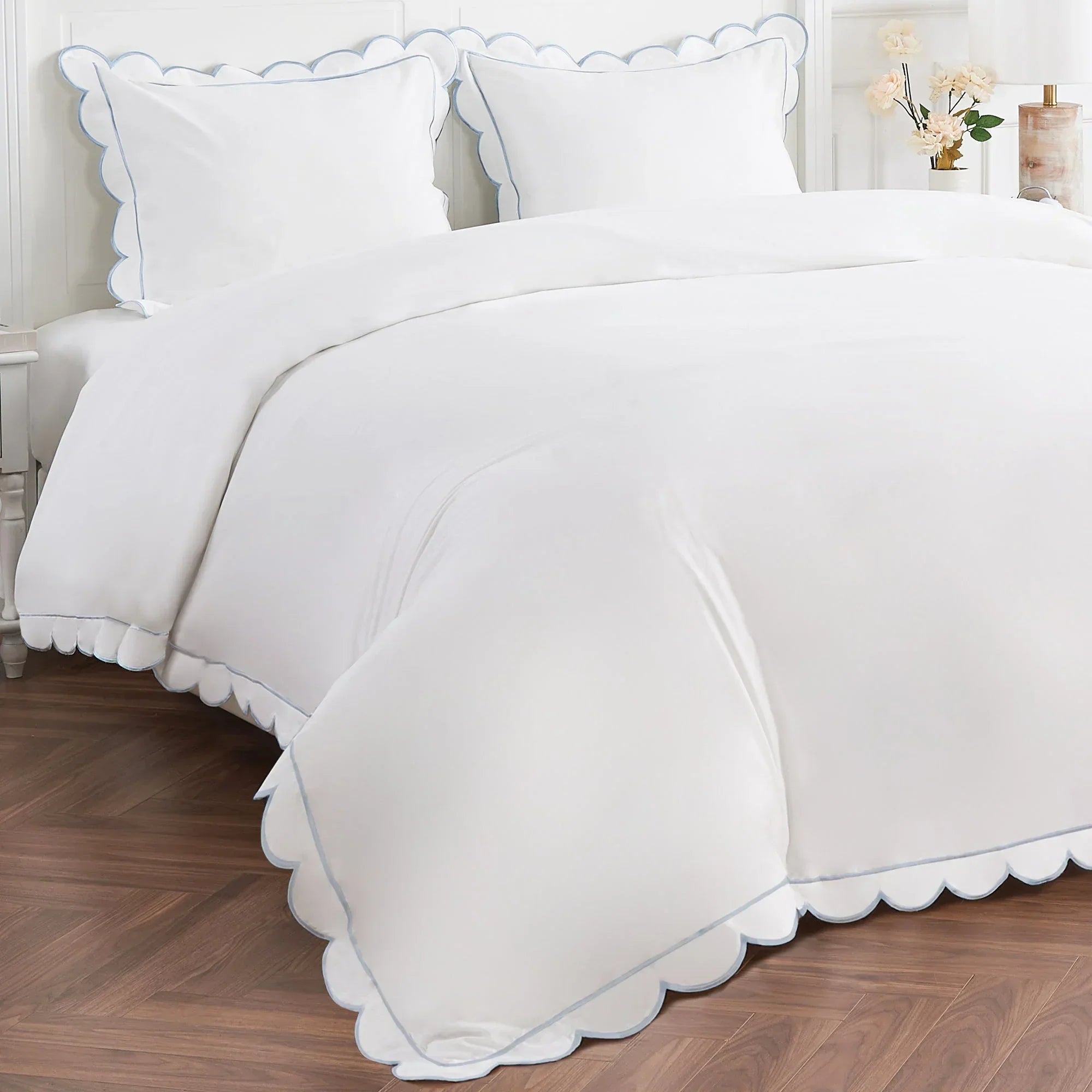 Scallop Frame Embroidered Cotton Percale Duvet Set Mélange Home