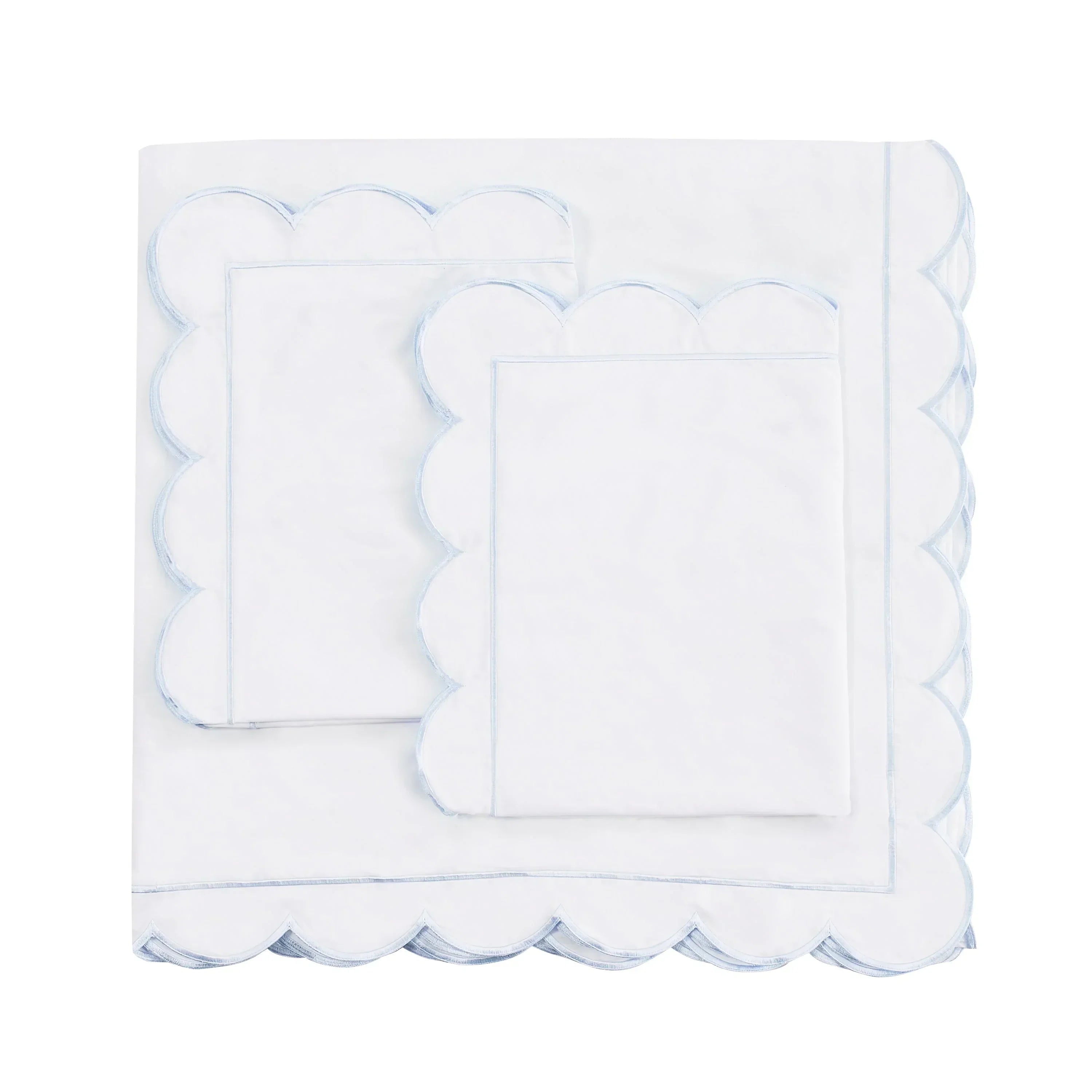 Scallop Frame Embroidered Cotton Percale Duvet Set Mélange Home