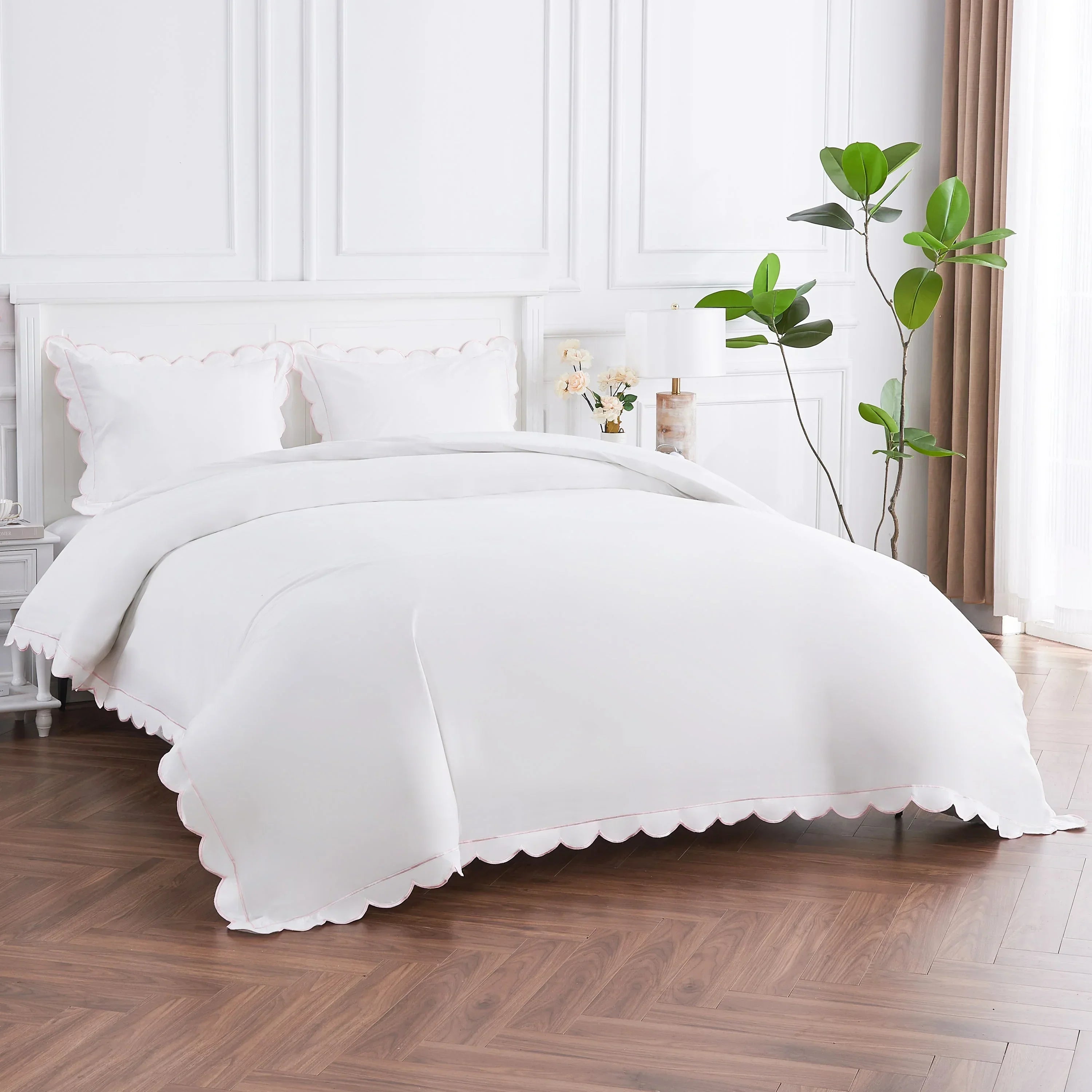 Scallop Frame Embroidered Cotton Percale Duvet Set Mélange Home